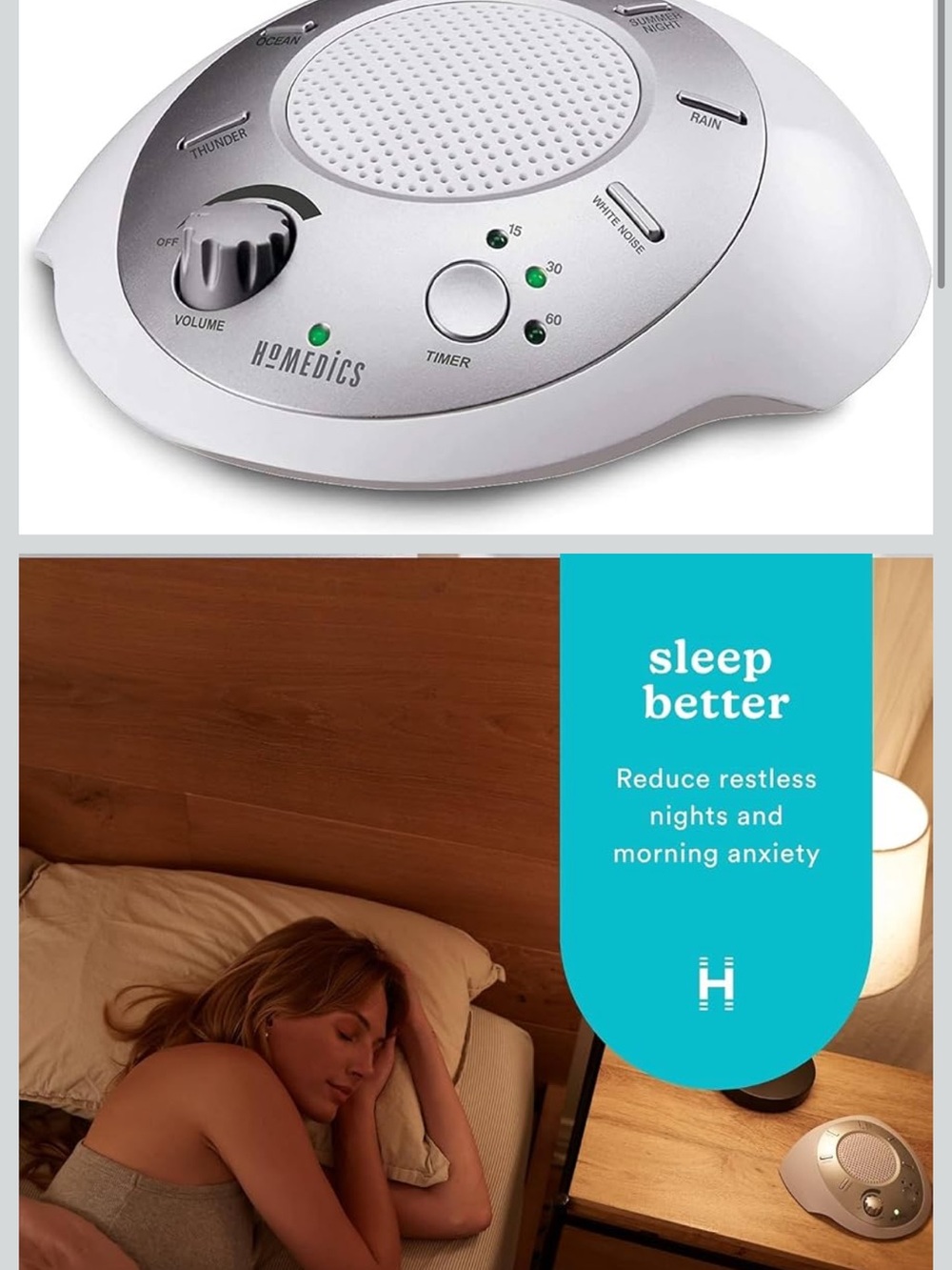 Homedics White and Silver Sound Machine Sleep Therapy Device